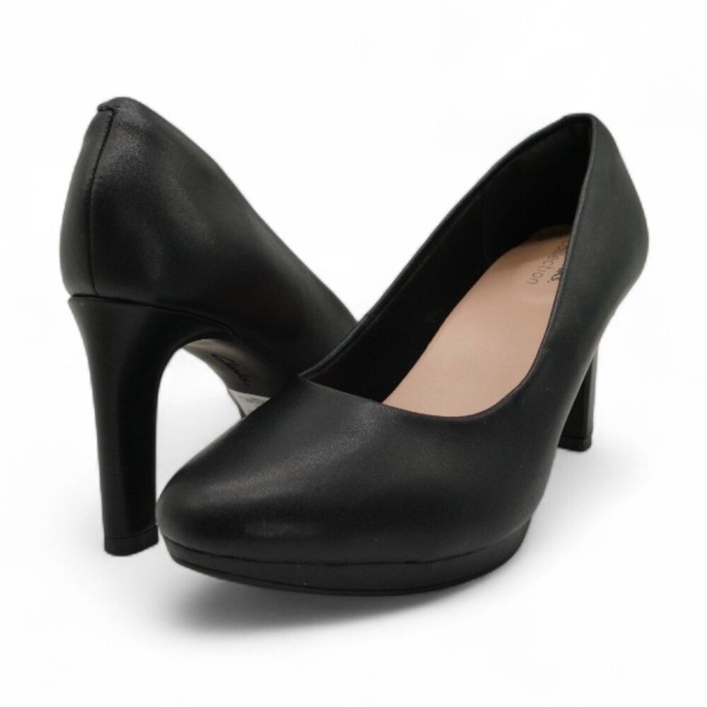 Clarks Women's Size 9 M Black Leather Ambyr Joy High Heel Comfort Pumps